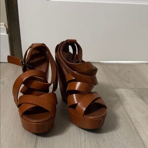 Kork ease wedge brown leather sandals size 8. New without box.